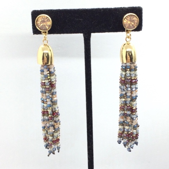 3/$30 GLASS SEED BEADS TASSEL EARRINGS DANGLE DROP GOLD TONE MUTED COLOR - Picture 11 of 11
